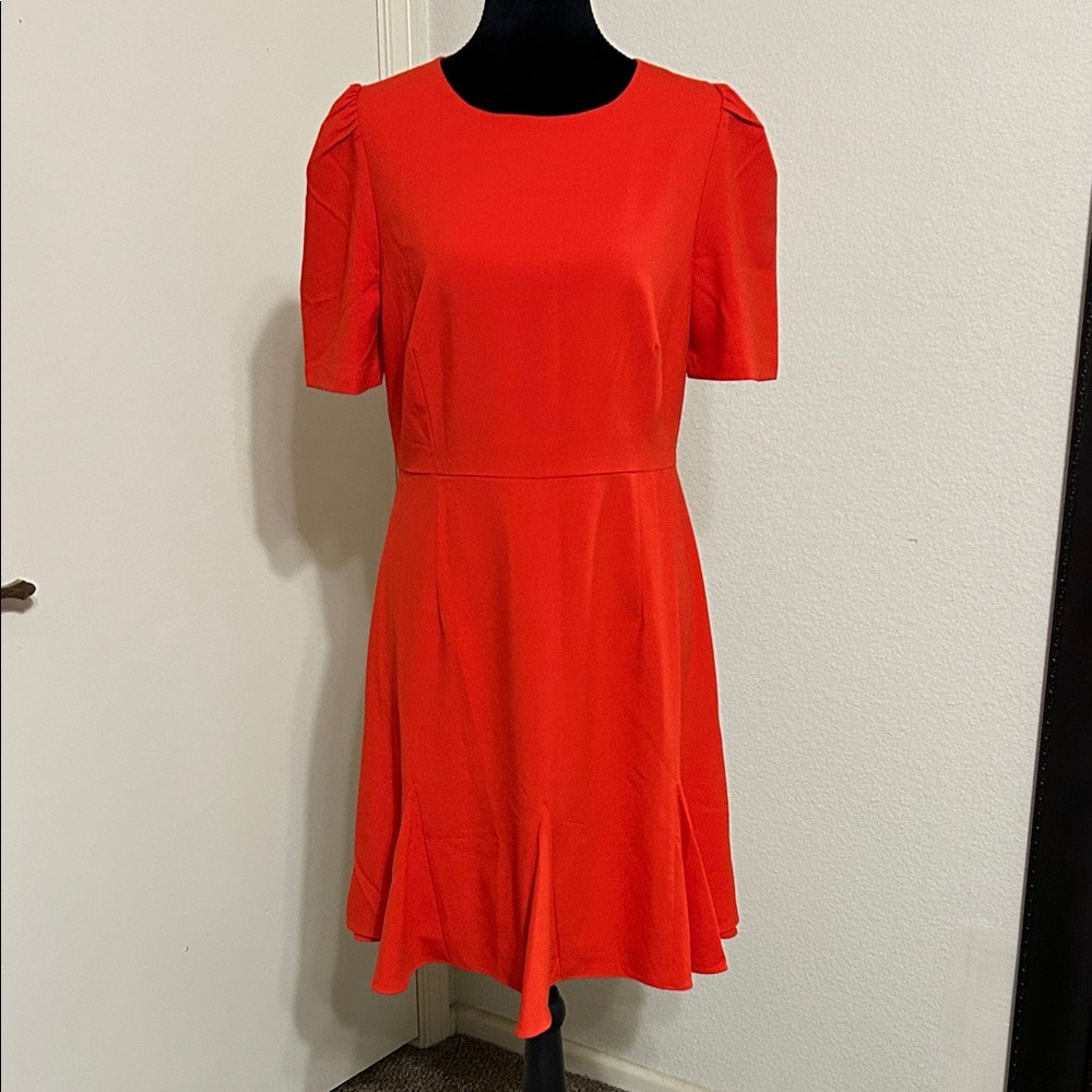 Jade Bright Orange-Red Short Sleeve Midi Dress